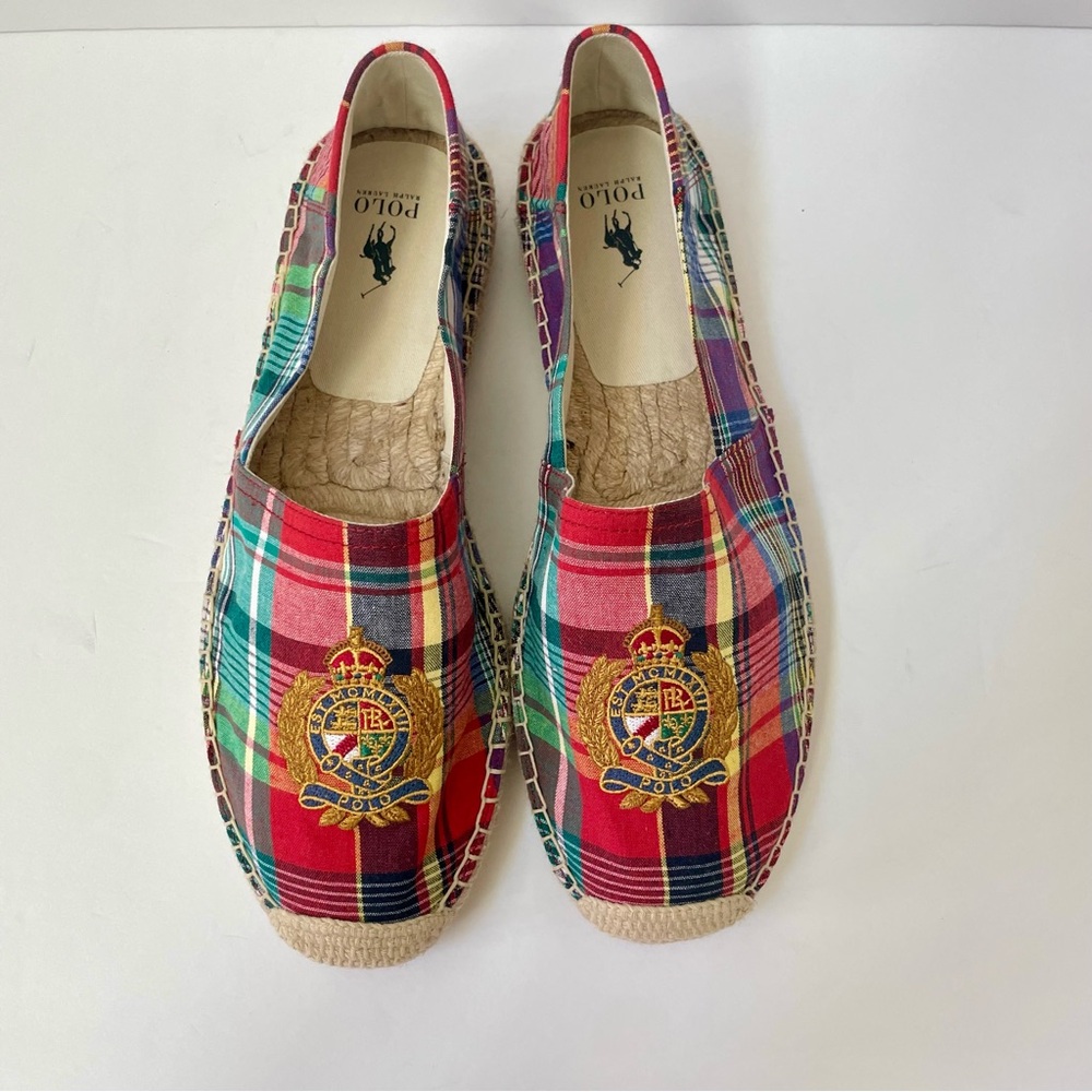 Ralph Lauren Polo Plaid Espadrilles with Embroidered Crest Size 11